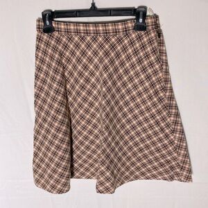 Vintage St. Michael Cream Orange Brown Plaid Mini Skirt XS